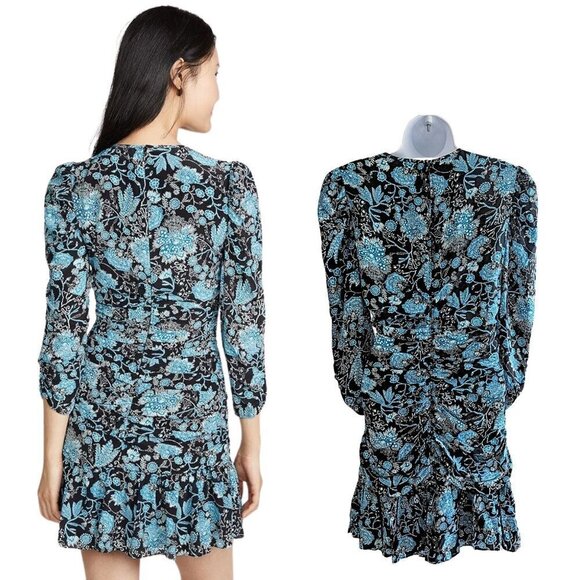 TANYA TAYLOR Raven Paisley Blue Floral Long Sleeve MiniDress w/Auth Sticker Sz 8 - Picture 10 of 10